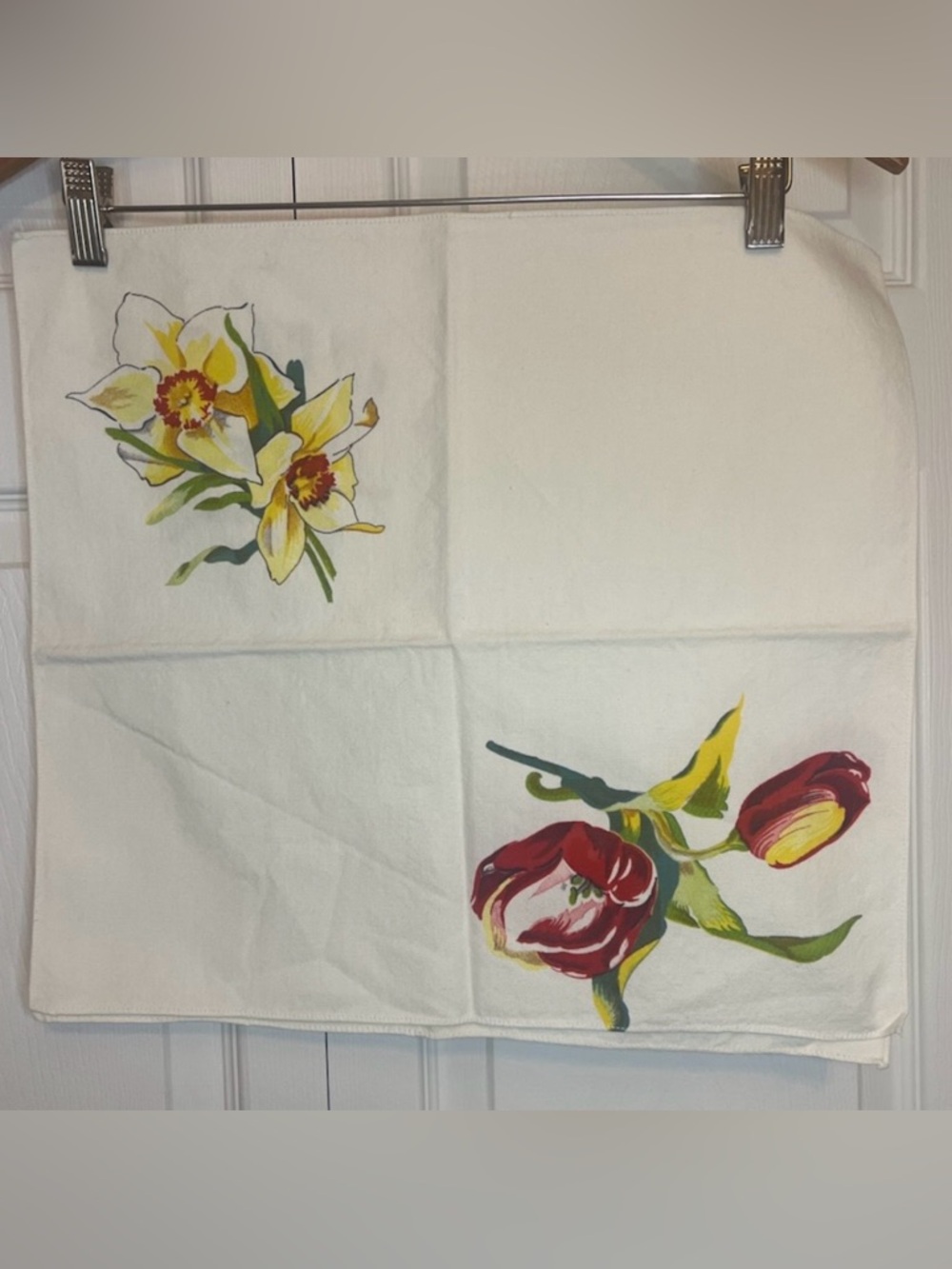 Pair Tulip Daffodil Cloth Napkins Spring Floral Table Linen Tea Towel